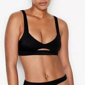 NWT Victoria's Secret Swim Lagos Cutout Scoop Shiny Black Bikini Top sz S